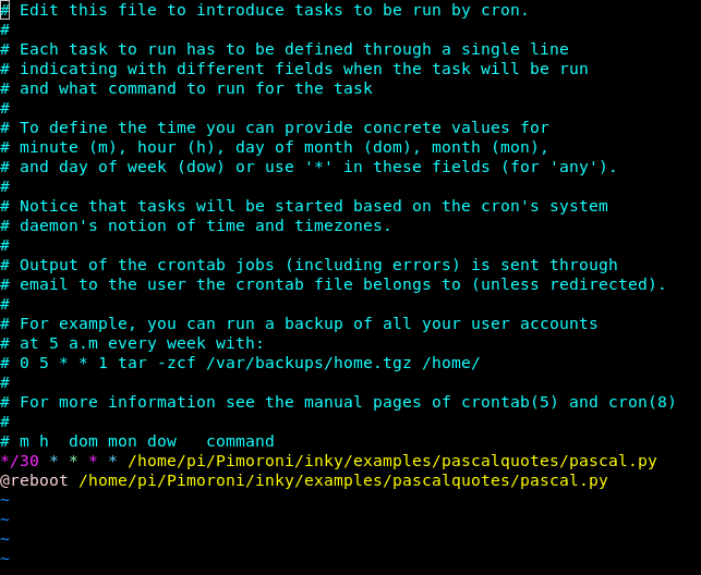 screenshot illustrating script in crontab, the script is described below in text